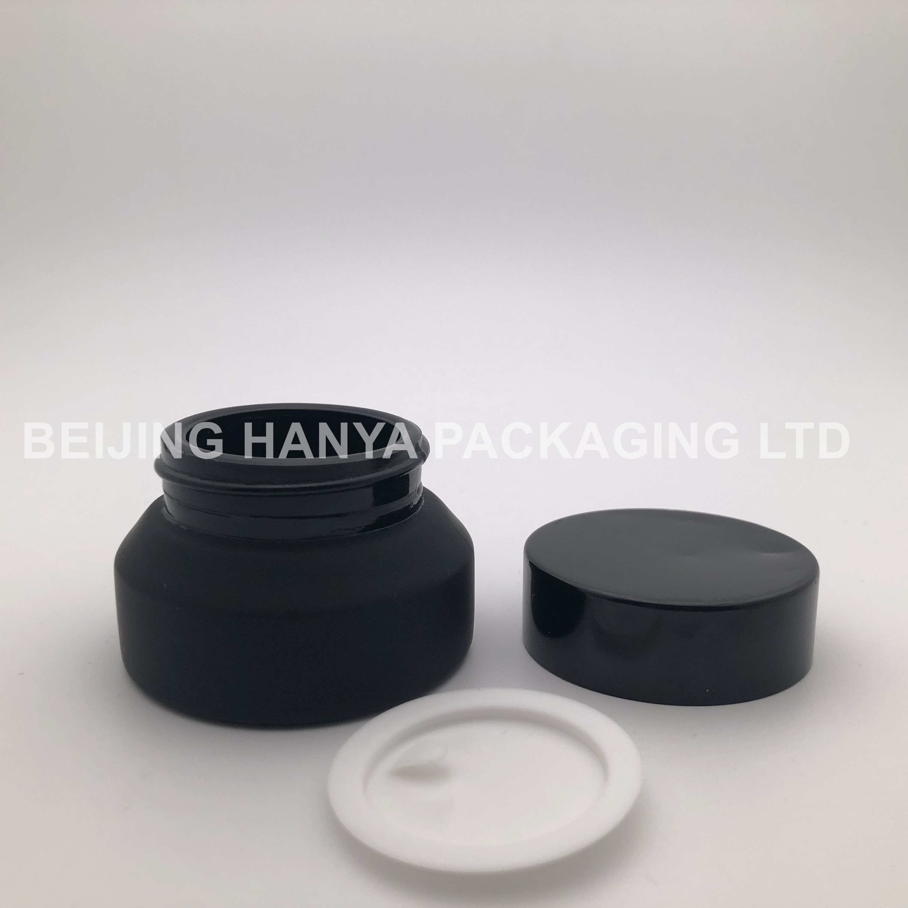 Black Cosmetic Jar Packaging Glass 50g For Face Cream