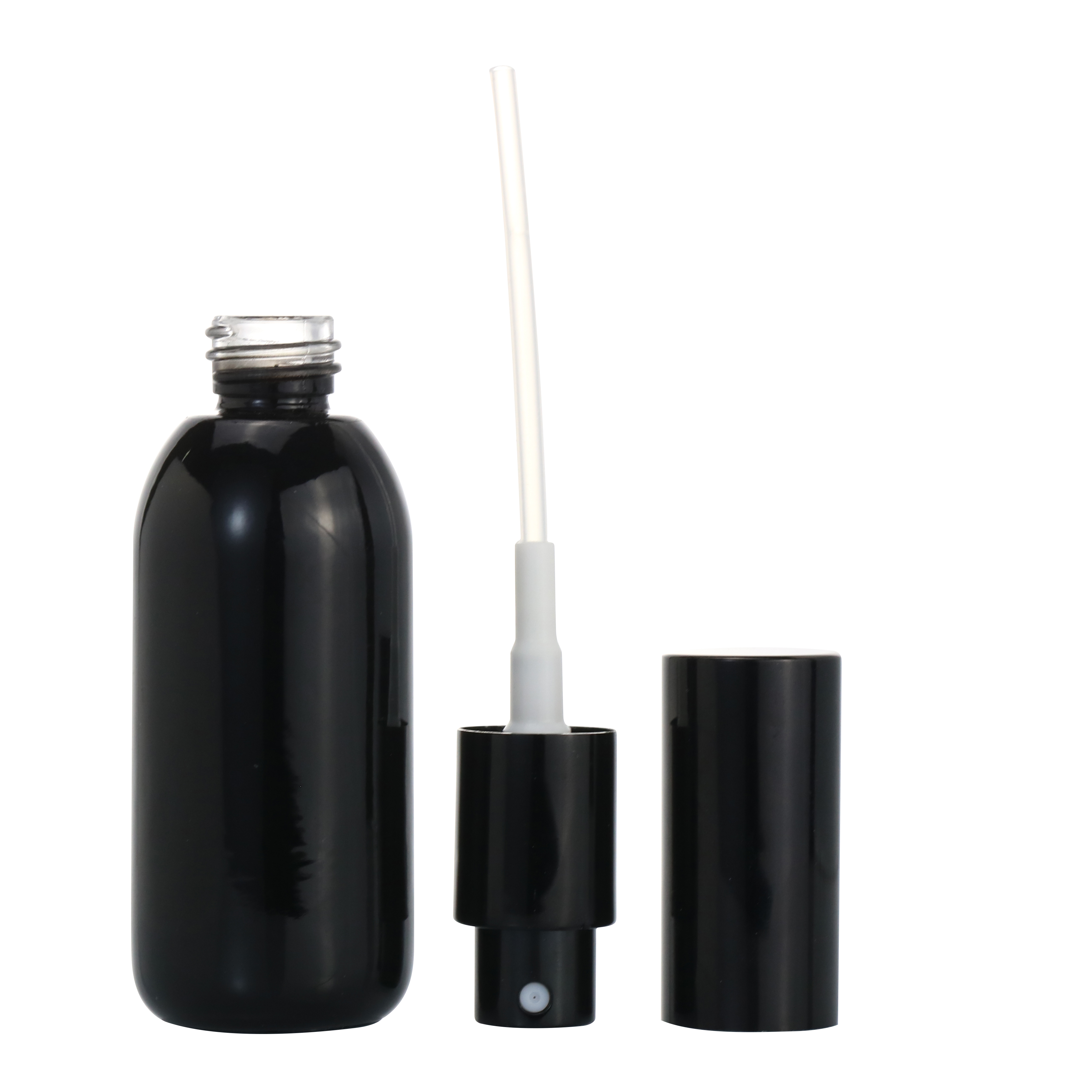 Black Cosmetic packaging 30ml glass press spray bottle lotion bottles with black silver gold pump cap