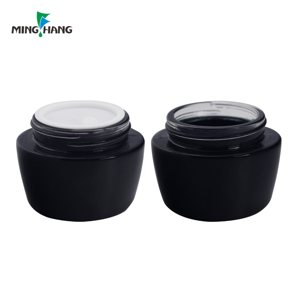Black Frosted Face Cream Jar Cosmetics Packaging Glass Containers Bottle with Aluminum cap