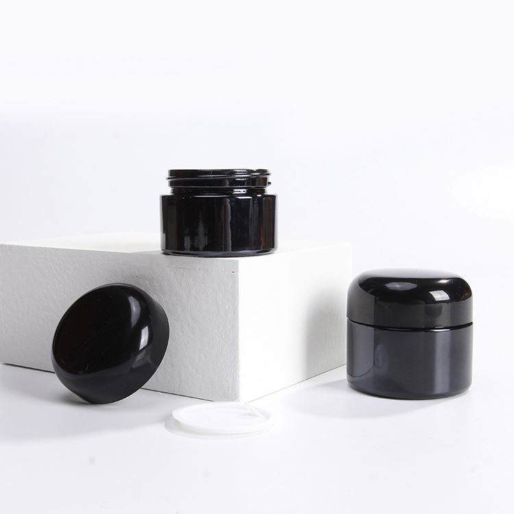 Black Glass 15g 20g 30g 50g Empty Round Glass Eye Cream Jar Cosmetic Cream Glass Jar With Black Lid