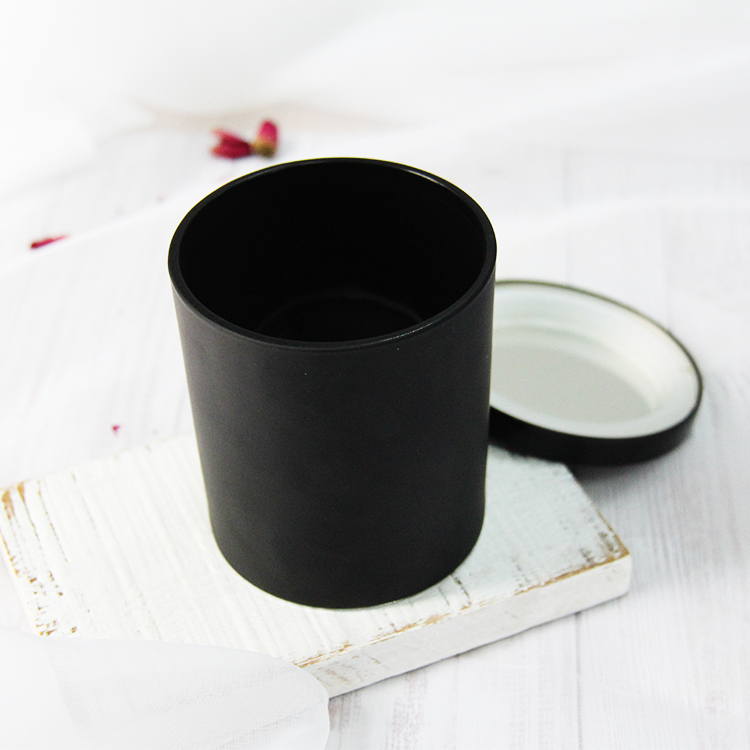 Black Glass Candle Jar with Lid, Matte Candle Vessel 10OZ