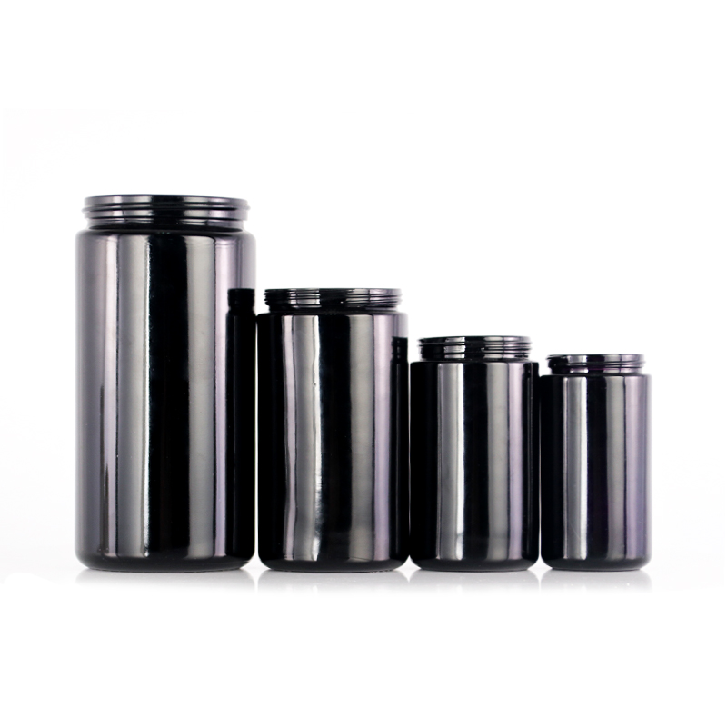 Black Glass Storage Jar with Screw Cap 200ml 300ml 500ml 1000ml Dark Violet Skin Care Cream Cosmetic Packing Hot Stamping AQL2.5