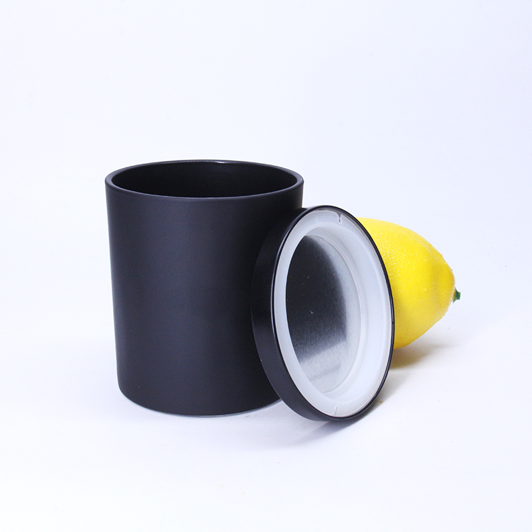 Black Large Luxury Custom Glass Jar For Candle With Metal Lids In Bulk