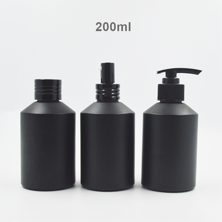 Black Oblique Cosmetic Glass Bottle and Glass Jar with Black Lid and Pump
