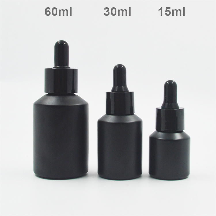 Black Oblique Cosmetic Glass Bottle and Glass Jar with Black Lid and Pump