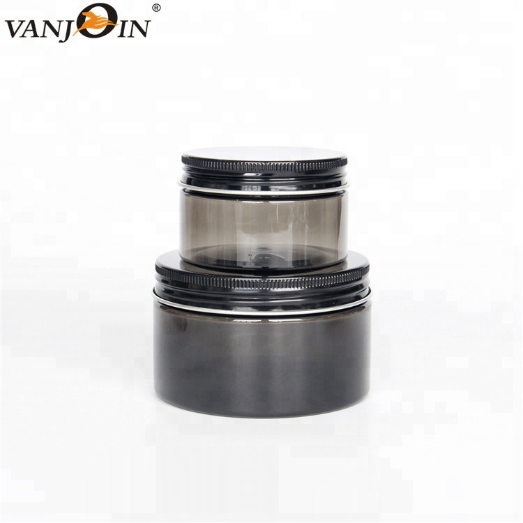 Black PET plastic jars for cosmetics with lids body scrub container 4oz 8oz plastic lip scrub container