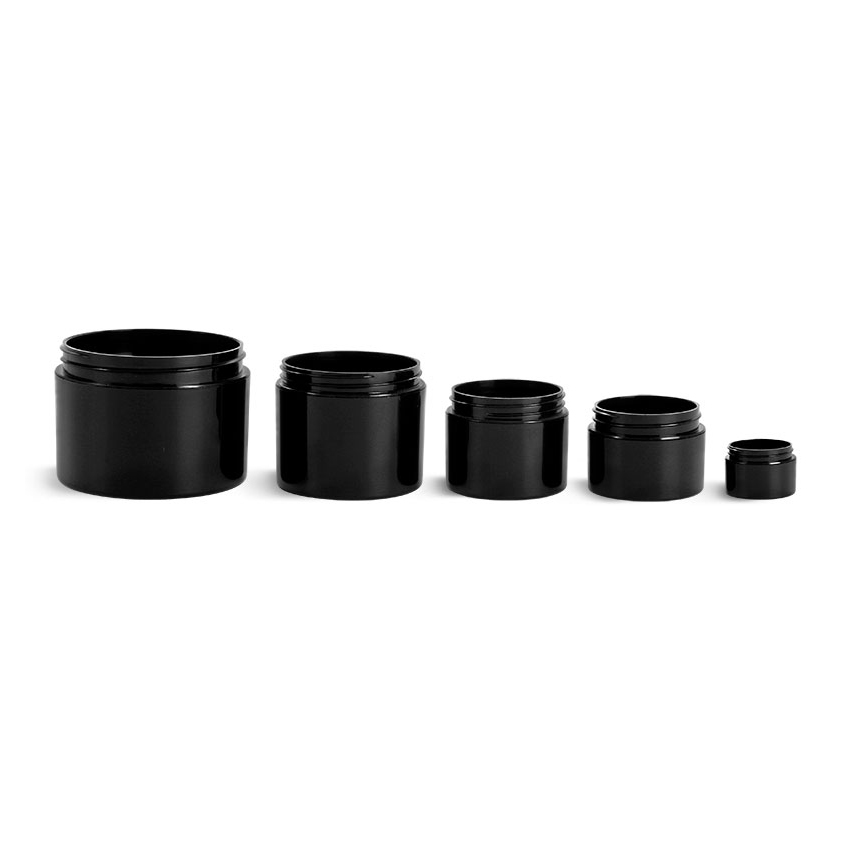 Black Polypropylene 4oz Double Wall Straight Sided Jars with Smooth Black PE Lined Caps 4oz double wall plastic jar with lid