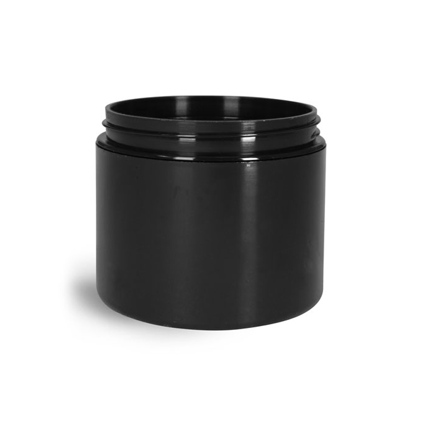 Black Polypropylene 4oz Double Wall Straight Sided Jars with Smooth Black PE Lined Caps 4oz double wall plastic jar with lid