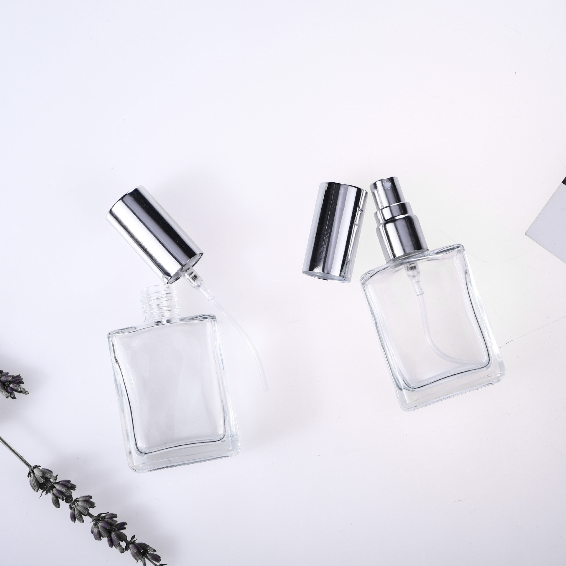 Black Silver Sprayer Head Design Refillable Fancy Square Mini 15ml Transparent Clear Empty Glass Perfume Bottle