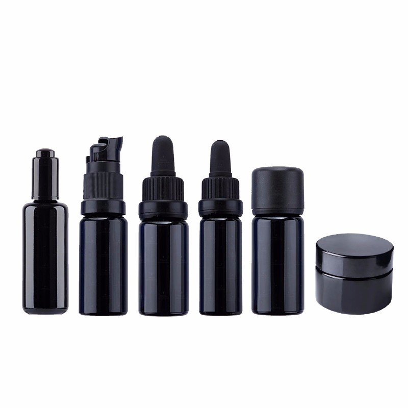 Black UV 30ml 50ml 100ml violet glass jar and bottle with dropper pump for cosmetic packaging