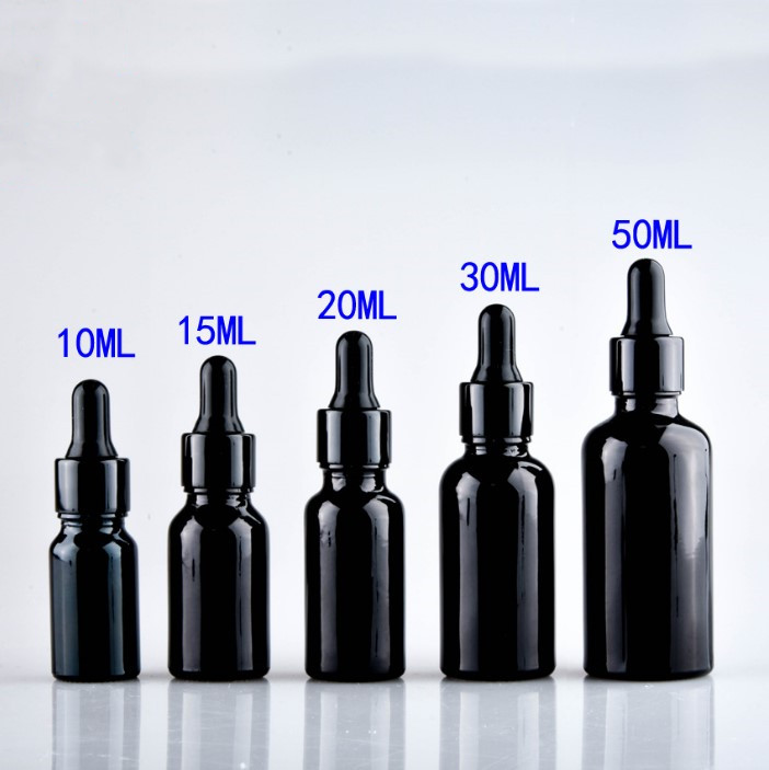 Black UV CBD Essential Oil Glass Bottles 5-100ml With Paper Tube Box