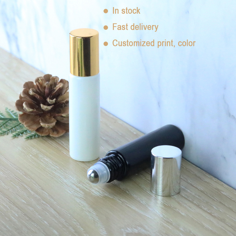 Black / White Color Perfume Roll On Glass Bottle 10ml Essential Oil Glass Bottle  White   (NRB11B)
