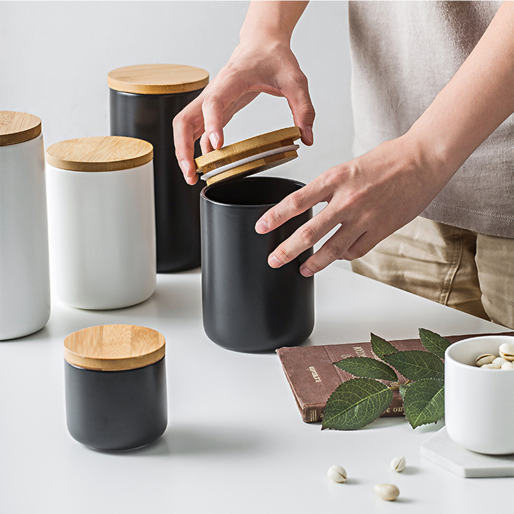 Black White Storage Cans, Sealed Dried Fruit Tea Cans Smple Ceramic Kitchen Condiment Tins Candle Can Jars/