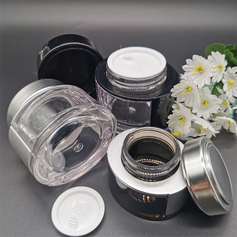 Black and clear empty fill in body butter jars pet amber cream jars 4oz cosmetic containers plastic jars