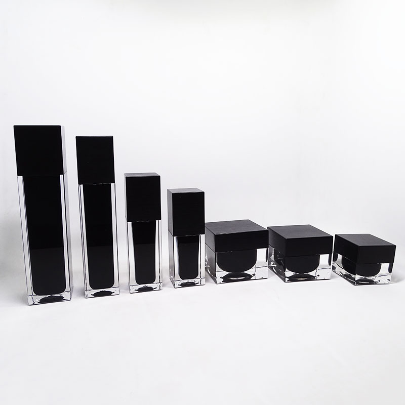 Black and white double wall acrylic jar cosmetic packaging set lotion pump bottle and jar for skin care