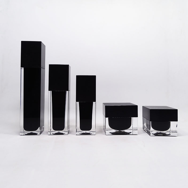 Black and white double wall acrylic jar cosmetic packaging set lotion pump bottle and jar for skin care