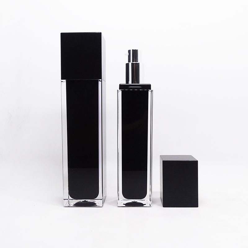 Black and white double wall acrylic jar cosmetic packaging set lotion pump bottle and jar for skin care