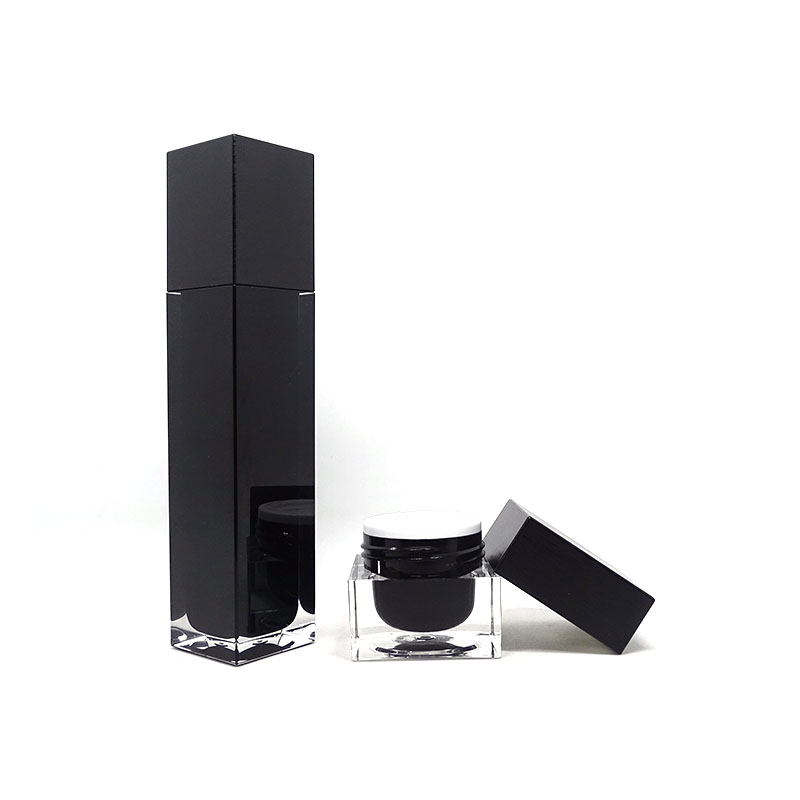 Black and white double wall acrylic jar cosmetic packaging set lotion pump bottle and jar for skin care