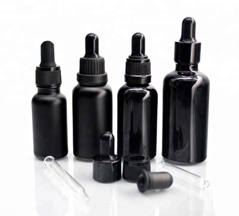 Black beard oil packaging 30ml glass oil 1oz dropper tincture bottles with pipet flesjes