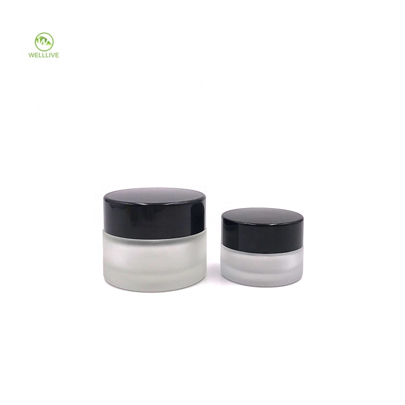 Black cap 5g 10g 15g 20g 30g 50g 100g frosted clear glass cream jar with gasket China factory supplier