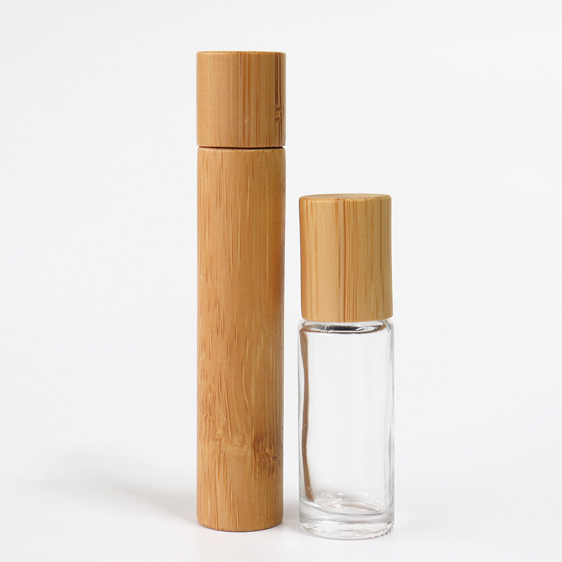 Black clear 5ml 10ml 15ml Essential oil eye cream roll on glass roller bottle with bamboo lid and and metal stainless roll balls