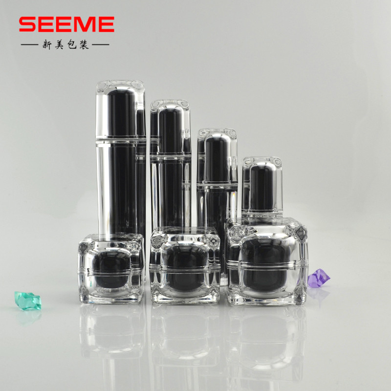 Black color factory wholesale 15g 30g 50g square cosmetic jar for day cream