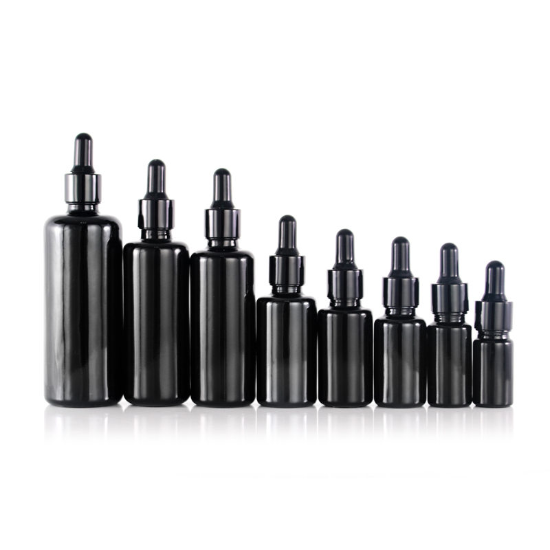 Black cosmetic container glass dropper bottle for essential oil
