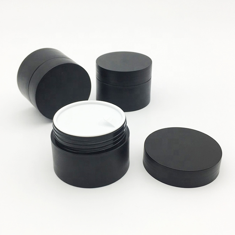 Black double wall cream jar PP 50g with spatula empty cosmetic jar