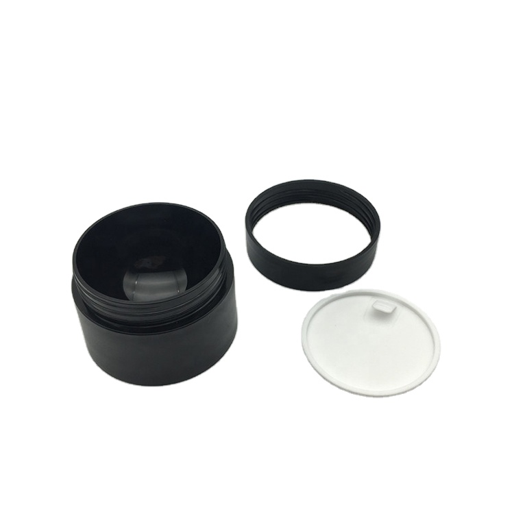 Black double wall cream jar PP 50g with spatula empty cosmetic jar