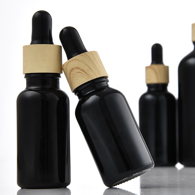 Black dropper bottle 5ml 10ml 15ml 30ml dropper glass bottle with bamboo lid