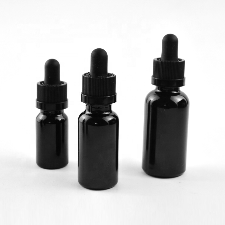 Black dropper bottle with rubber stopper for CBD oil