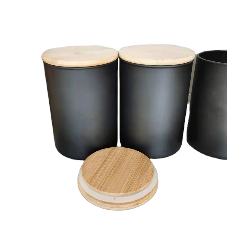 Black frosted high borosilicate glass storage jar storage bottles with bamboo lid