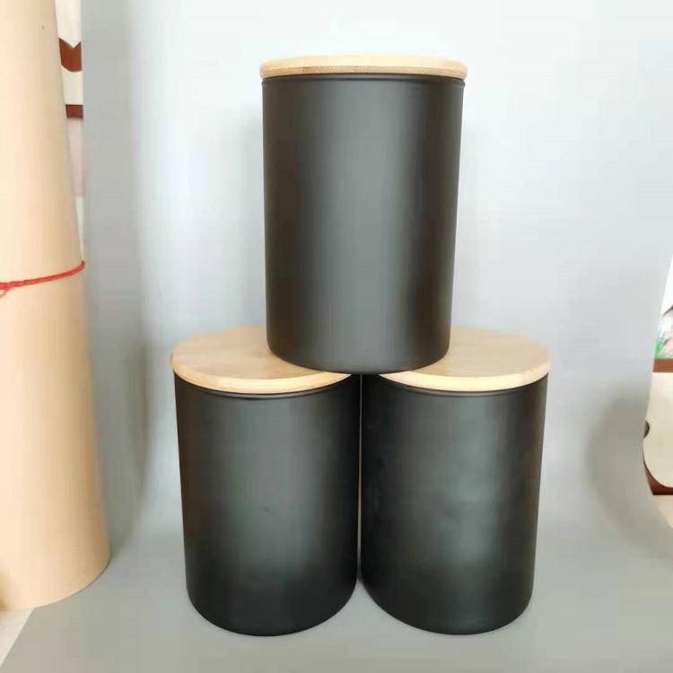 Black frosted high borosilicate glass storage jar storage bottles with bamboo lid