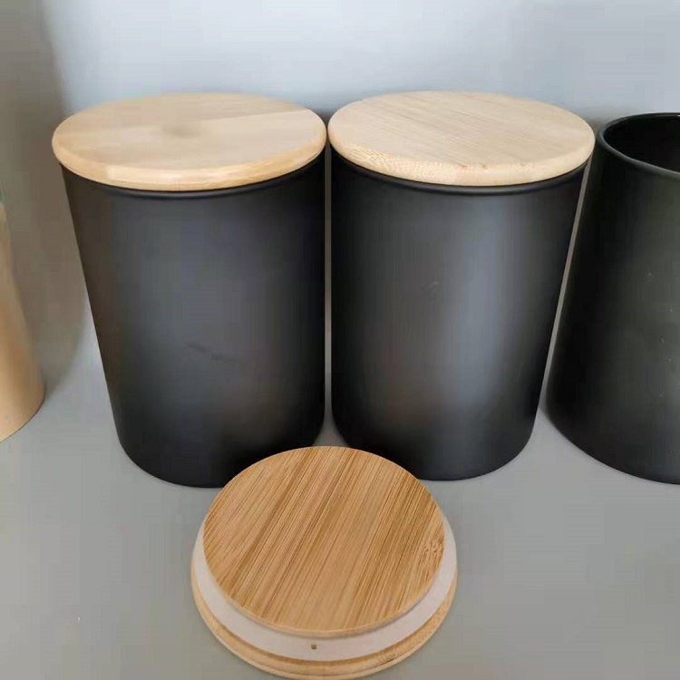 Black frosted high borosilicate glass storage jar storage bottles with bamboo lid
