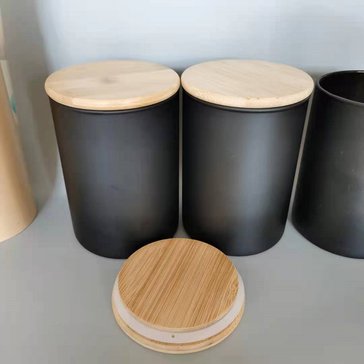 Black frosted high borosilicate glass storage jar storage bottles with bamboo lid