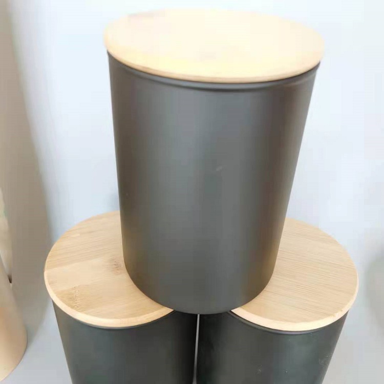 Black frosted high borosilicate glass storage jar storage bottles with bamboo lid