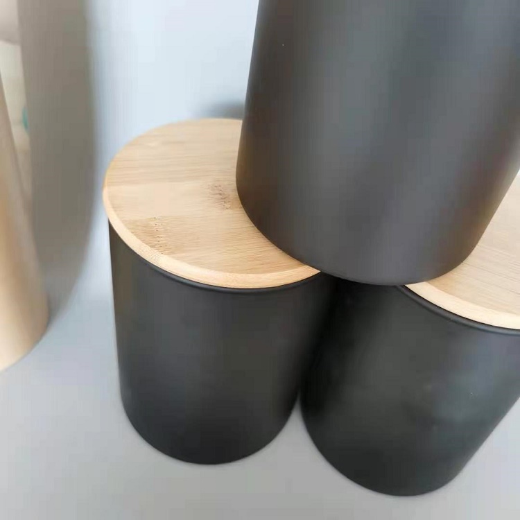 Black frosted high borosilicate glass storage jar storage bottles with bamboo lid