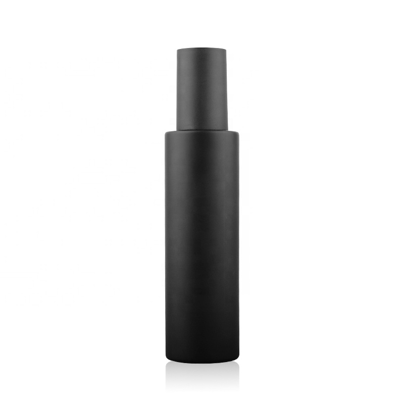 Black frosting glass lotion bottle with screw wooden cap