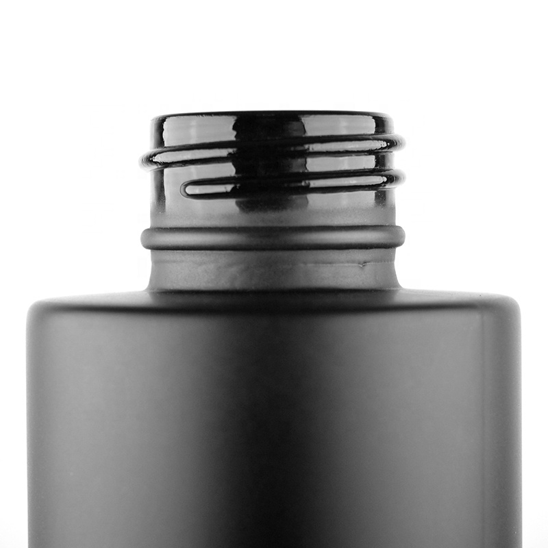 Black frosting glass lotion bottle with screw wooden cap