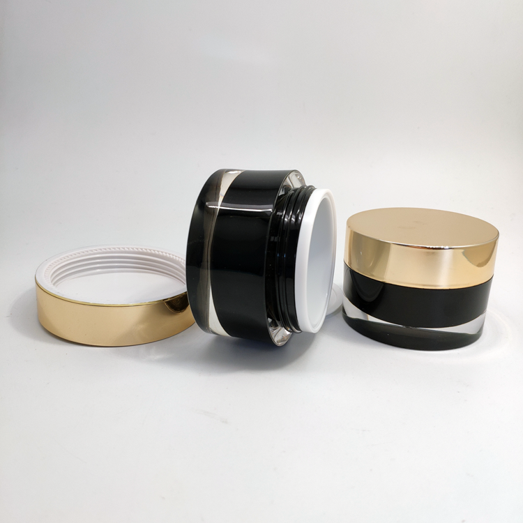 Black jar with gold lid acrylic round double wall cosmetic cream jars 30g  50g 100g