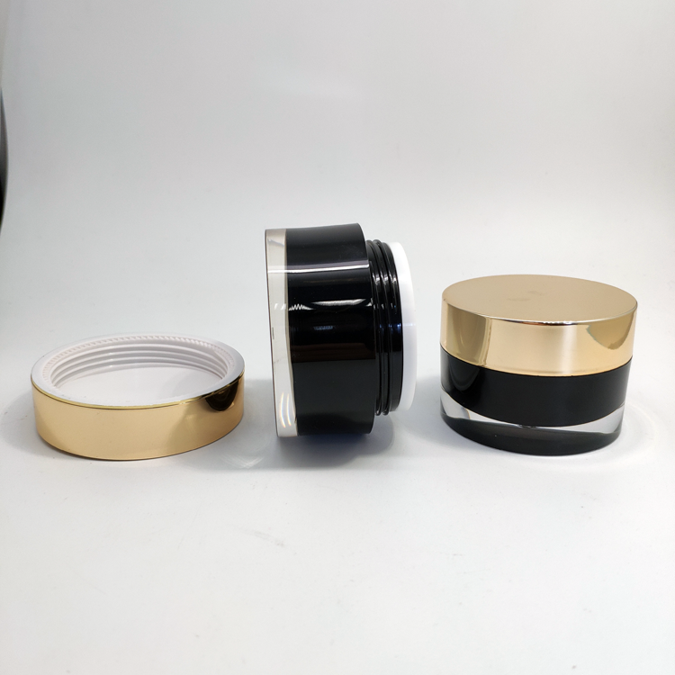 Black jar with gold lid acrylic round double wall cosmetic cream jars 30g 50g 100g