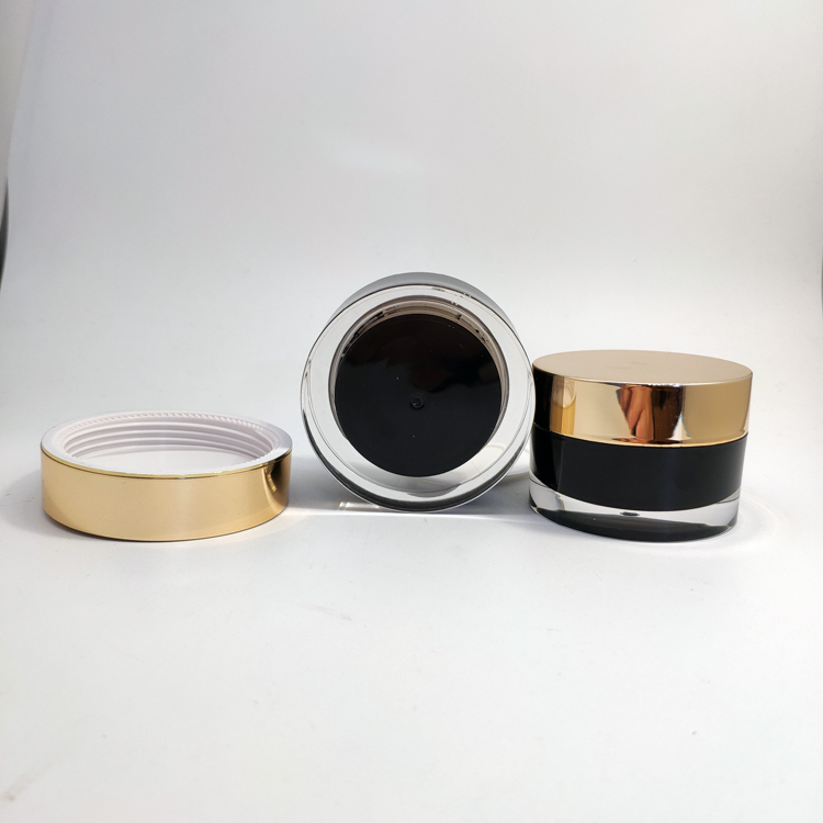 Black jar with gold lid acrylic round double wall cosmetic cream jars 30g 50g 100g
