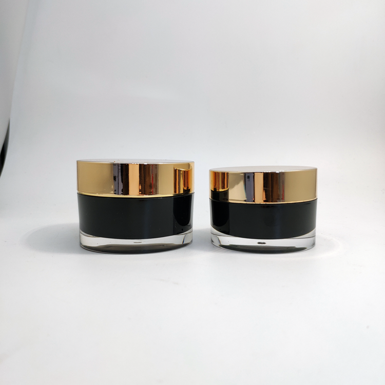 Black jar with gold lid acrylic round double wall cosmetic cream jars 30g 50g 100g