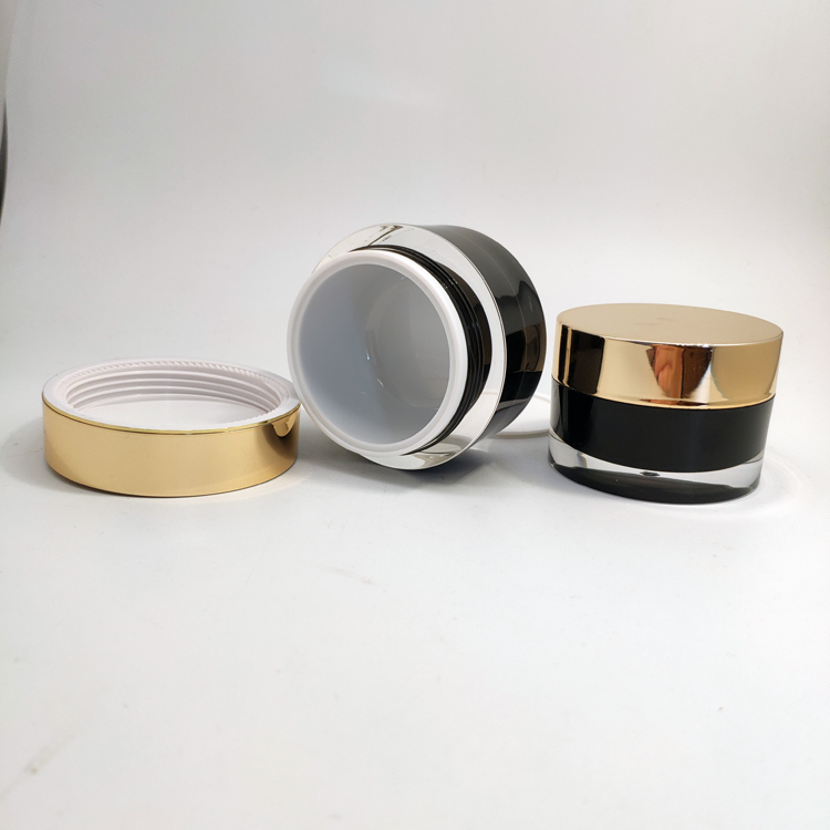 Black jar with gold lid acrylic round double wall cosmetic cream jars 30g 50g 100g