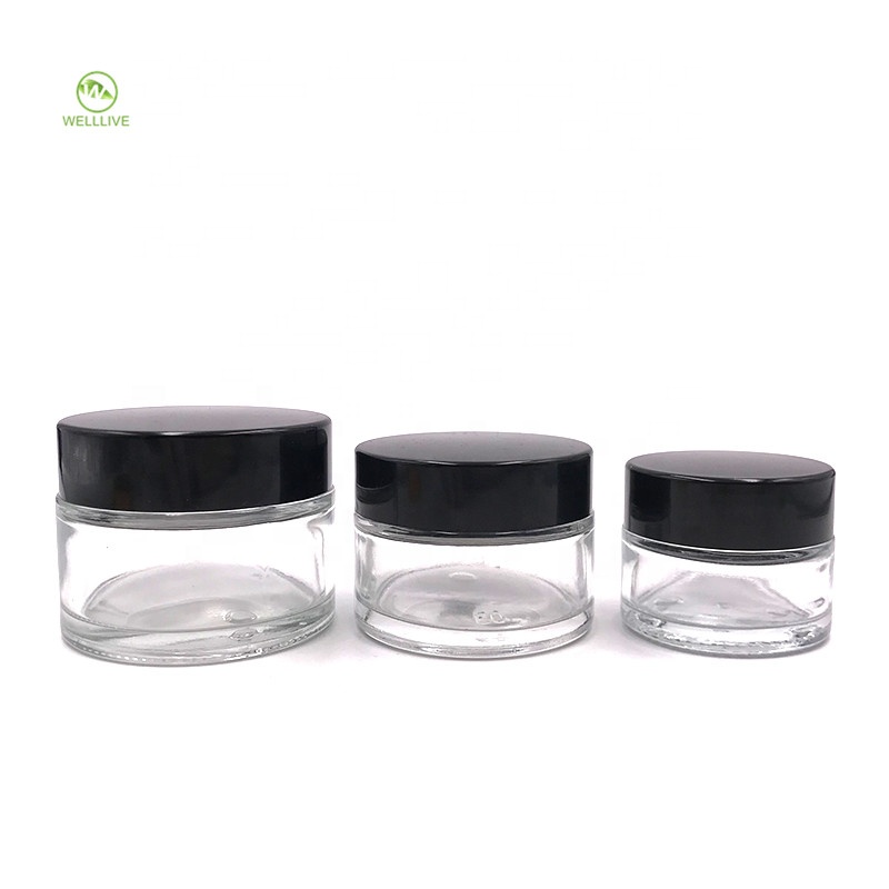 Black lid 5g 10g 15g 30g 50g 100g clear glass cosmetic jar for cream lip balm