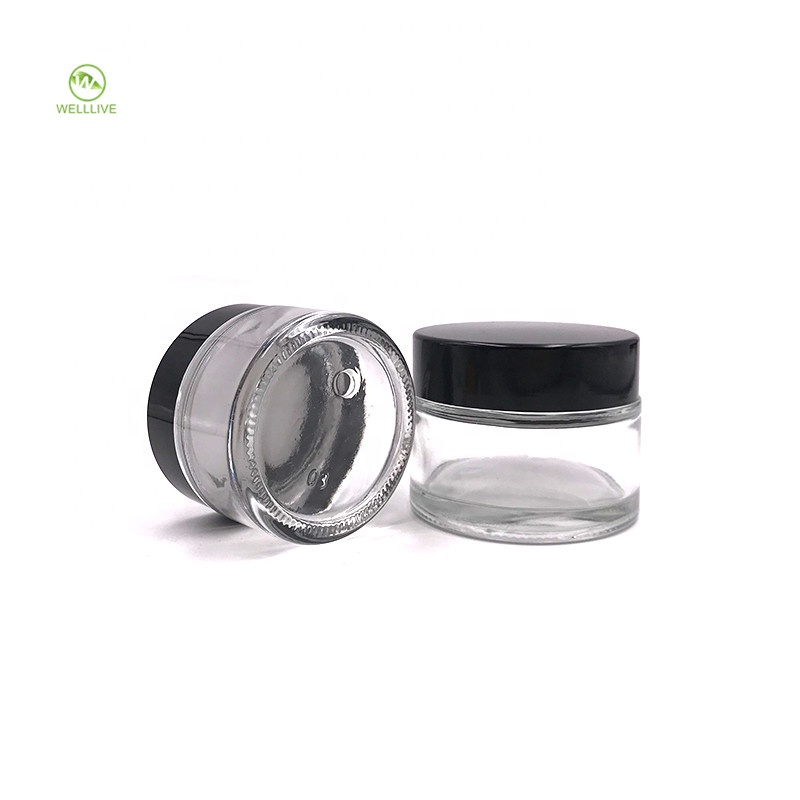 Black lid 5g 10g 15g 30g 50g 100g clear glass cosmetic jar for cream lip balm