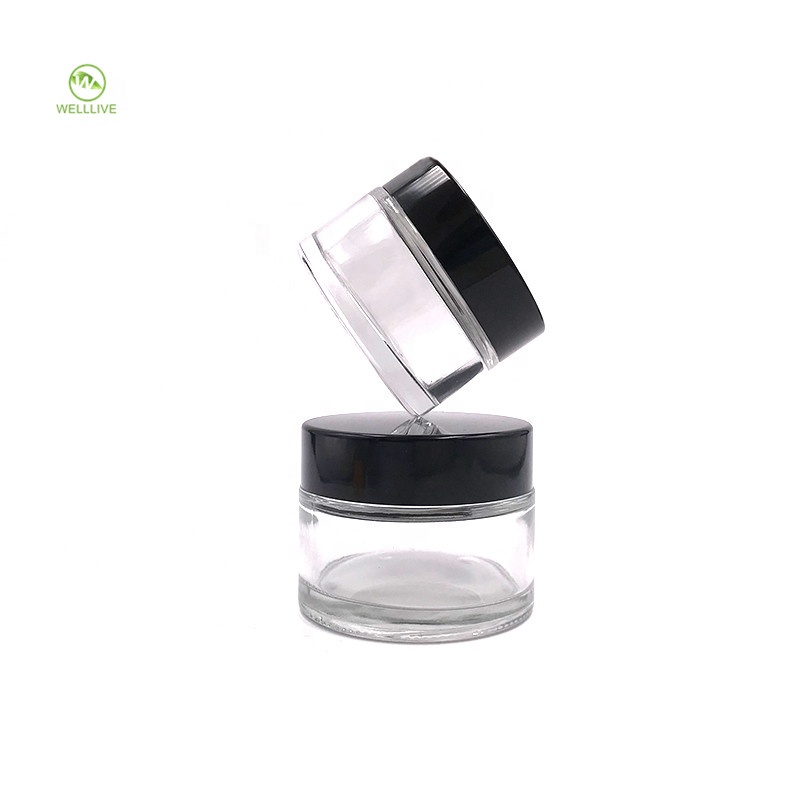 Black lid 5g 10g 15g 30g 50g 100g clear glass cosmetic jar for cream lip balm
