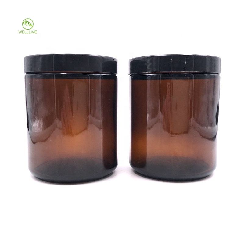 Black lid gasket 30g 50g 100g amber glass jar empty container for cosmetic packaging