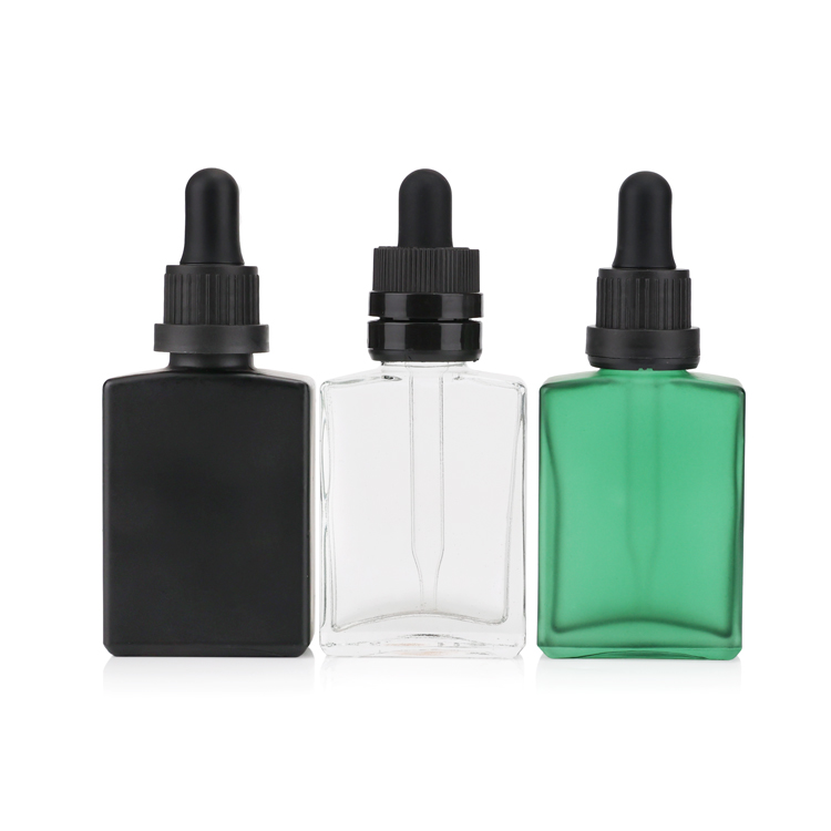 Black matte 50ml rectangle glass dropper bottle with child proof cap