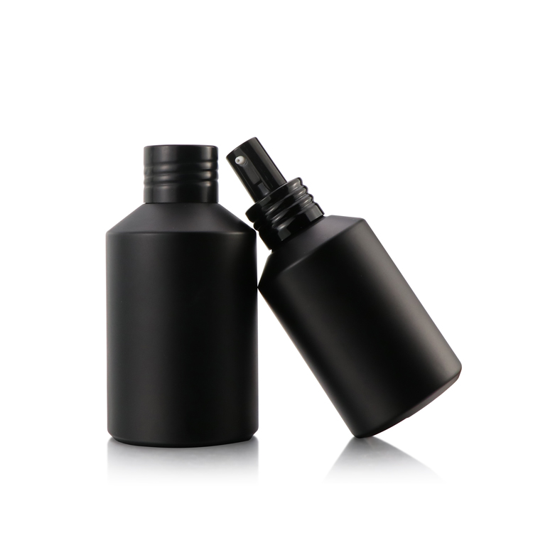 Black matte glass round perfume lotion serum bottle spray dropper jars 15ml 30ml 60ml